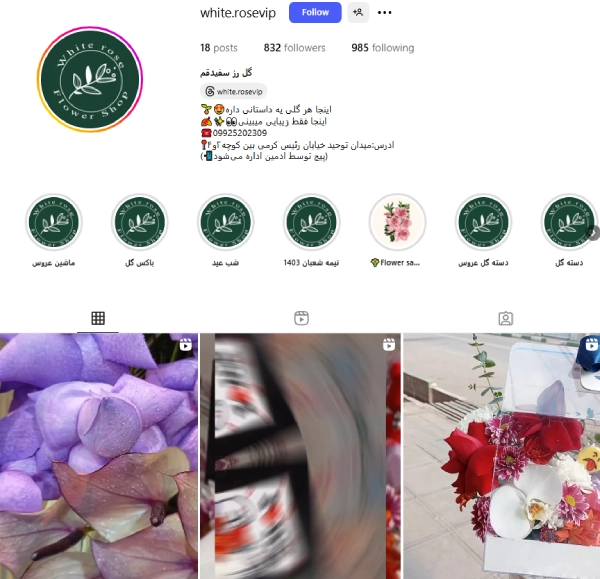 پیج اینستاگرام گل فروشی رز سفید قم