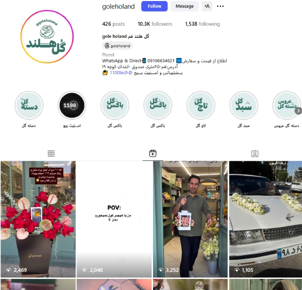 پیج اینستاگرام گل فروشی هلند قم