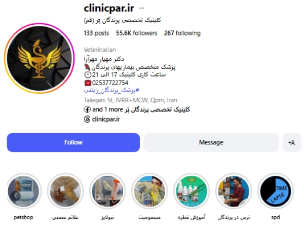 پیج اینستاگرام کلینیک دامپزشكی قم پر دکتر مهرآرا